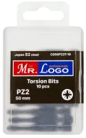 Бита для шуруповерта PZ2*50 Сталь S2 Torsion (10шт.) PP Box Mr. Logo C050PZ2T-10