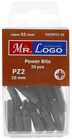 Бита для шуруповерта PZ2*25мм Сталь S2 (20шт.) PP Box Mr. Logo C025PZ2-20