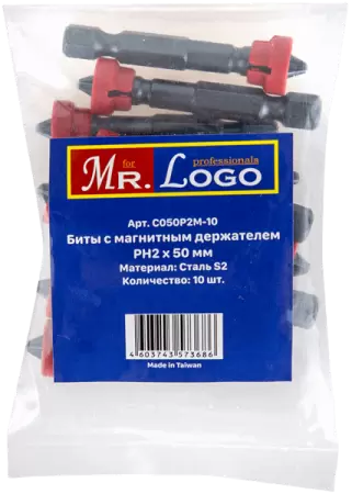 Бита с магнитным держателем PH2*50мм Сталь S2 (10шт.) PE Bag Mr. Log C050P2M-10 - интернет-магазин «Стронг Инструмент» город Челябинск