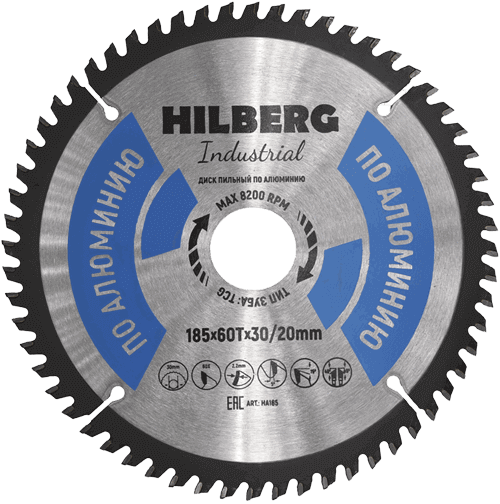 Пильный диск по алюминию 185*30/20*Т60 Industrial Hilberg HA185 - интернет-магазин «Стронг Инструмент» город Челябинск