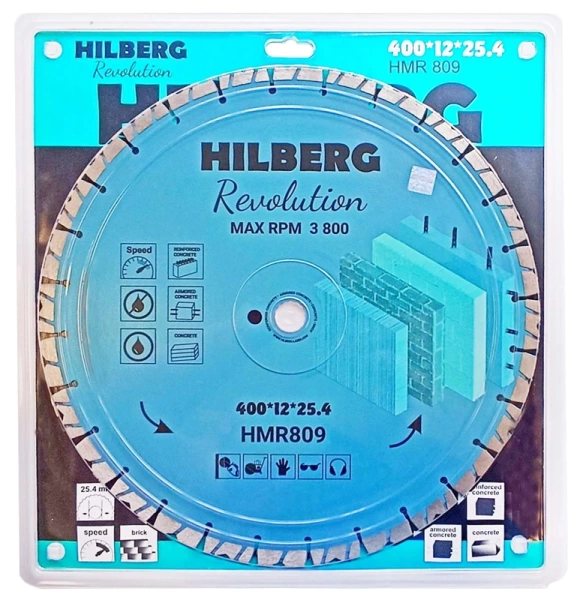 Диск алмазный отрезной 400*25.4*12*3.8мм по железобетону Hilberg Revolution HMR809 - интернет-магазин «Стронг Инструмент» город Челябинск